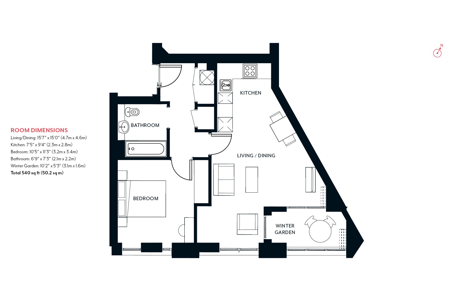 One Bedroom Apartment Floorplan Type 1 | Aldgate Place | MyLo London