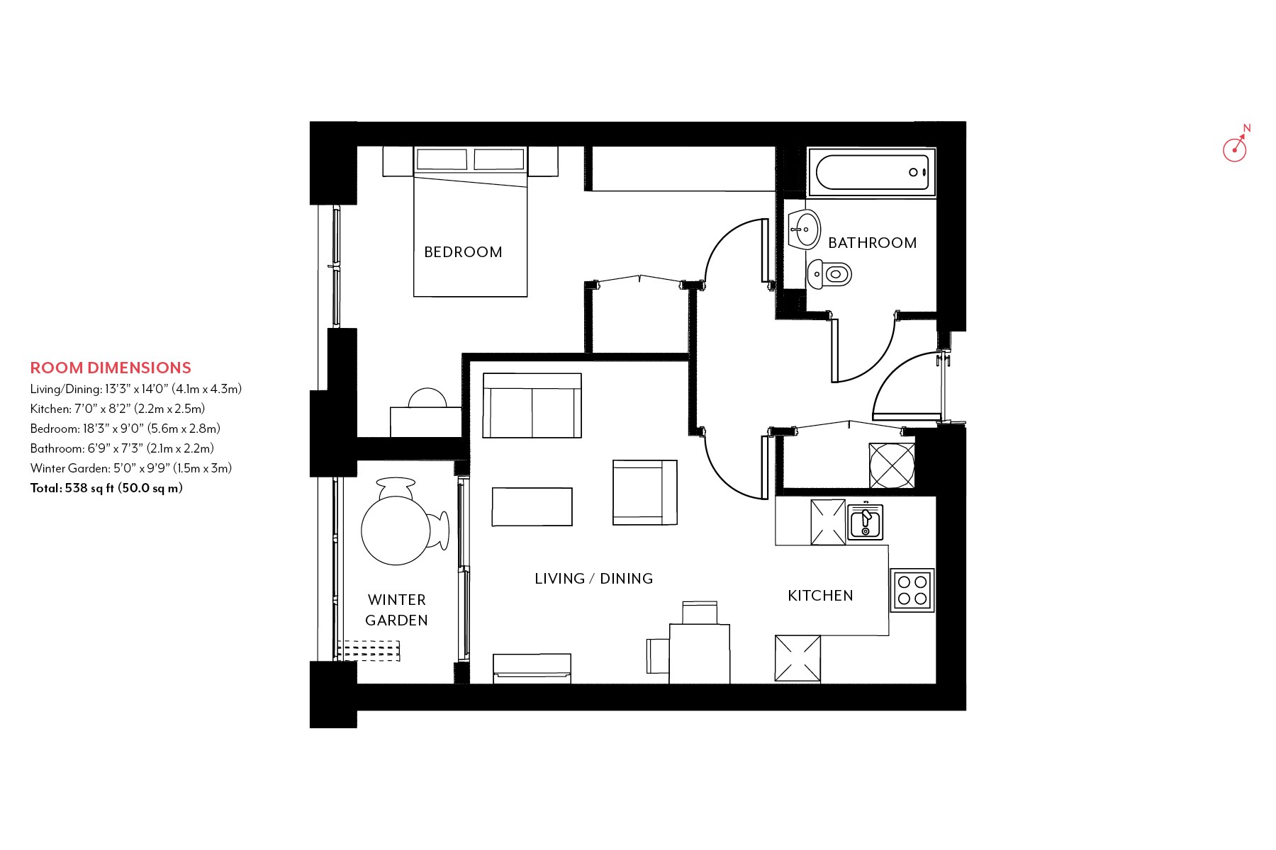 One Bedroom Apartment Floorplan Type 3 | Aldgate Place | MyLo London