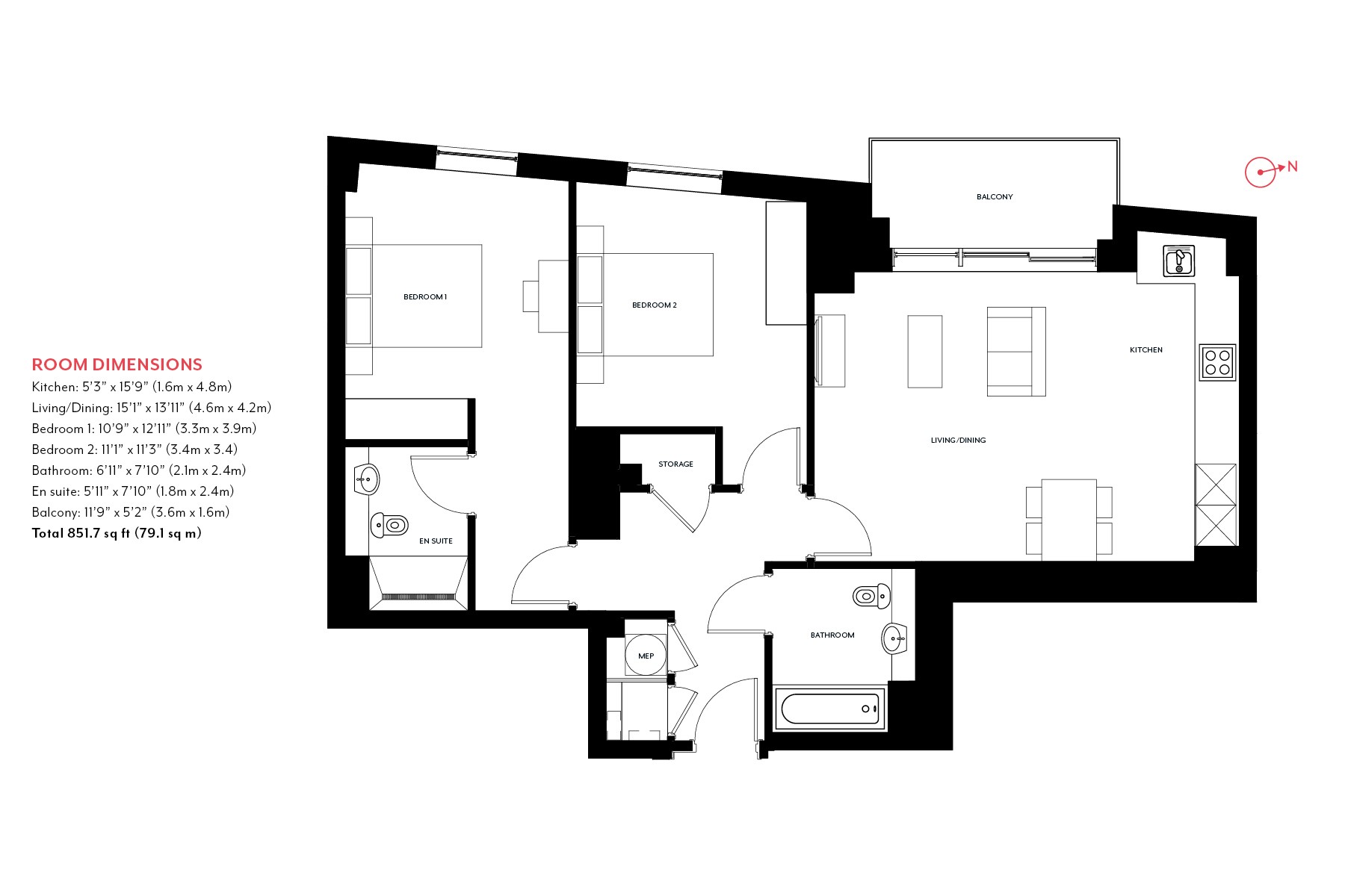 MyLo Nine Elms Point Two Bedroom Apartment Floorplan